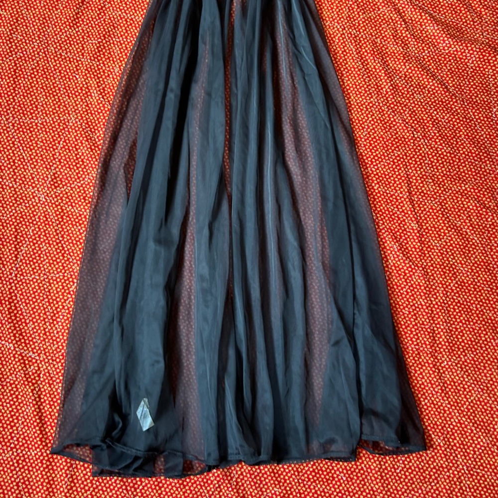 Vintage Miss Elaine Black Sheer Nylon Maxi Robe Peignoir Puff Sleeve Bows Large - Picture 6 of 9